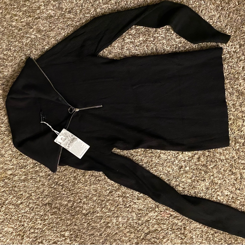 Black Ribbed Long Sleeve Top